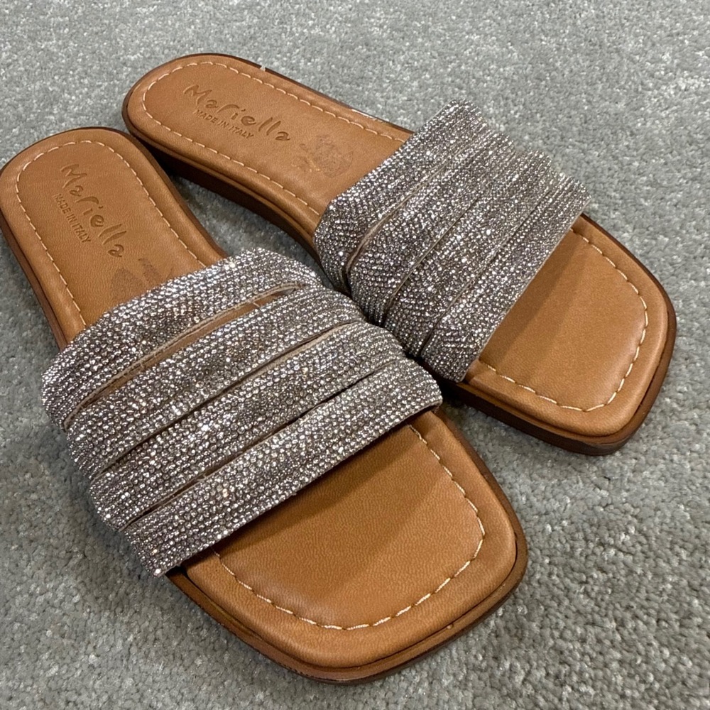 Mariella Made in Italy Silver Rhinestone Multi Strap Sandals Est 38 McBling Glam